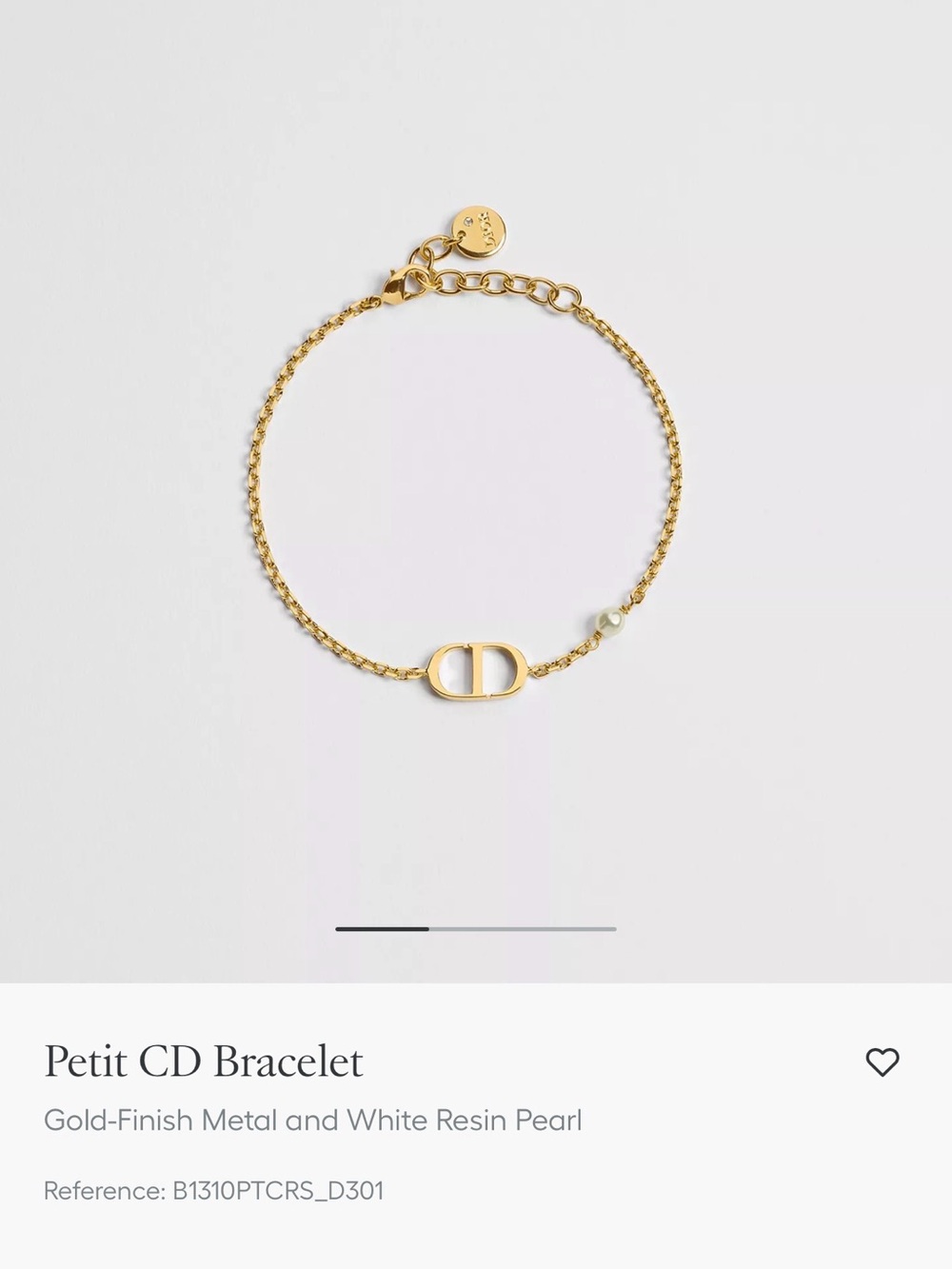 Dior Gold-Finish Petit CD Bracelet with White Pearl Accent
